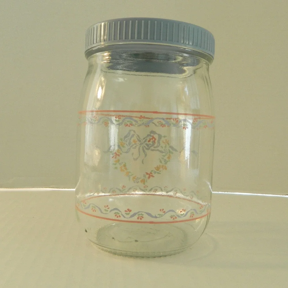 Luminarc Made in France Glass Jar 1 Liter Clear Cottagecore Heart Bow Retro